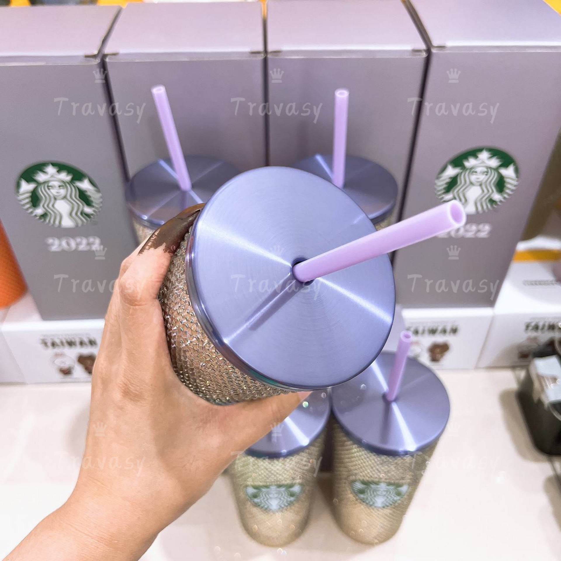 New 2022 Starbucks Thailand Purple Rhinestone Stainless Steel Cup 16oz   Travasy